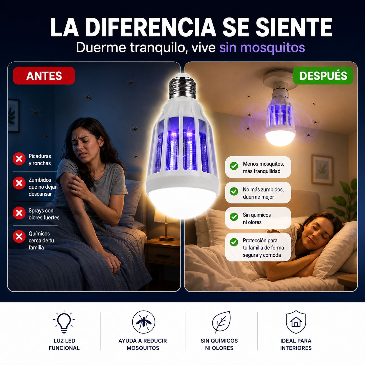 🦟💡 ¡Bombillo LED Mata Zancudos 2 en 1: Ilumina tu hogar y elimina insectos al instante! ✨