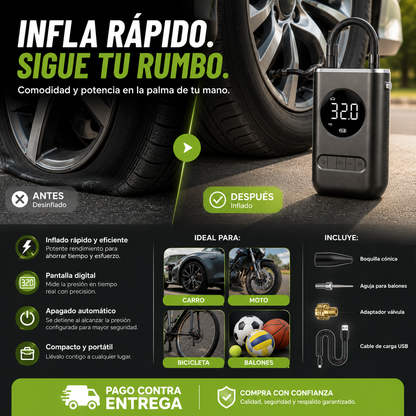 ⚡🛞 Mini Compresor de Aire Eléctrico | Recupera la presión de tus llantas en minutos