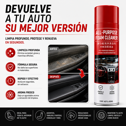 🚗 Espuma Limpiadora Multiusos | Interior Impecable en Minutos