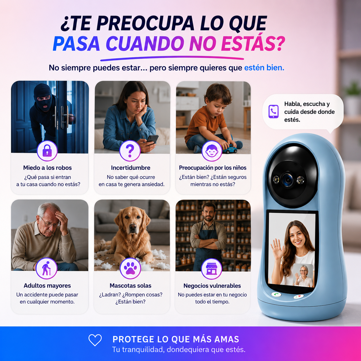 📱 Tu Hogar Siempre al Alcance de tu Mano 💙  Cámara de Seguridad con Pantalla WiFi HD