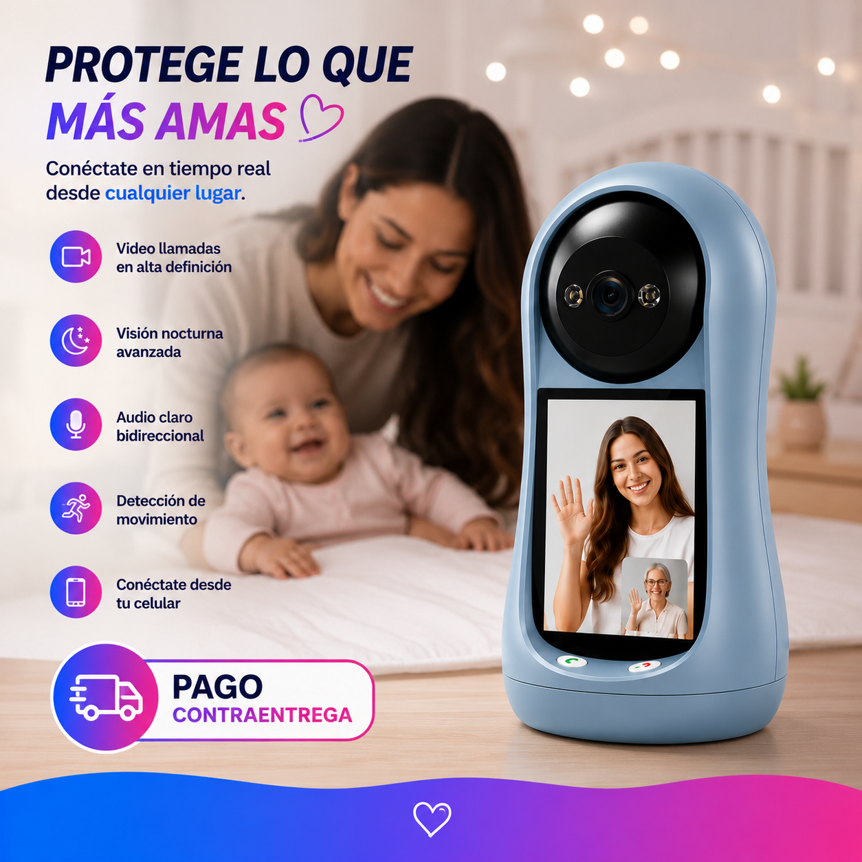 📱 Tu Hogar Siempre al Alcance de tu Mano 💙  Cámara de Seguridad con Pantalla WiFi HD