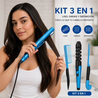 💎✨ COMBO NANO TITANIUM PROFESIONAL – Plancha + Rizador + Peine 💁‍♀️🔥