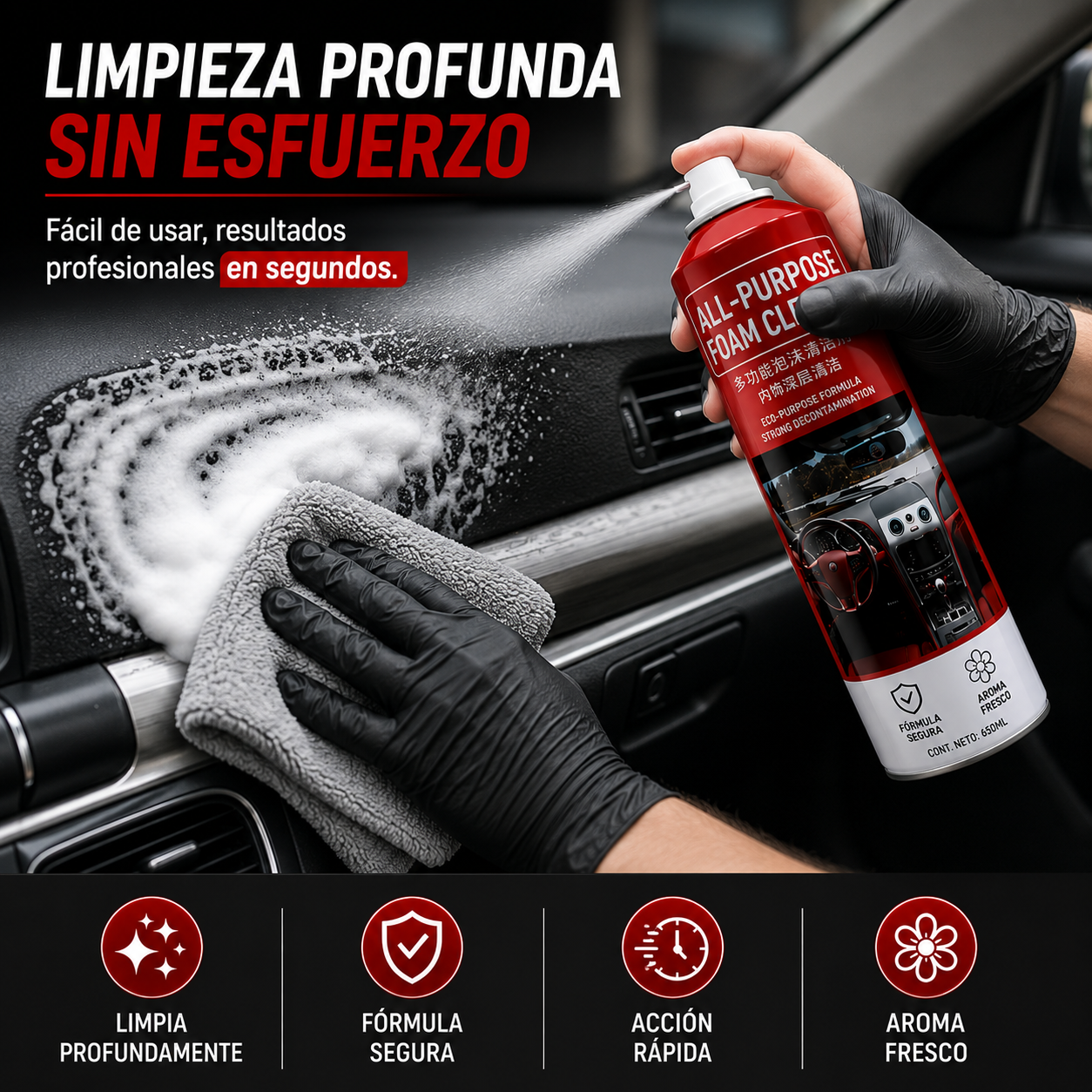 🚗 Espuma Limpiadora Multiusos | Interior Impecable en Minutos