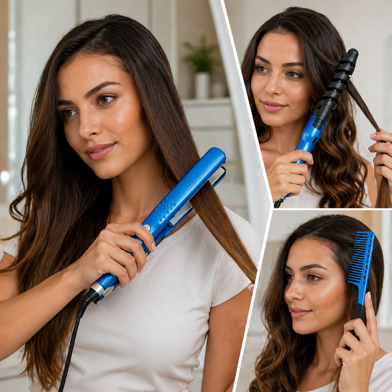 💎✨ COMBO NANO TITANIUM PROFESIONAL – Plancha + Rizador + Peine 💁‍♀️🔥