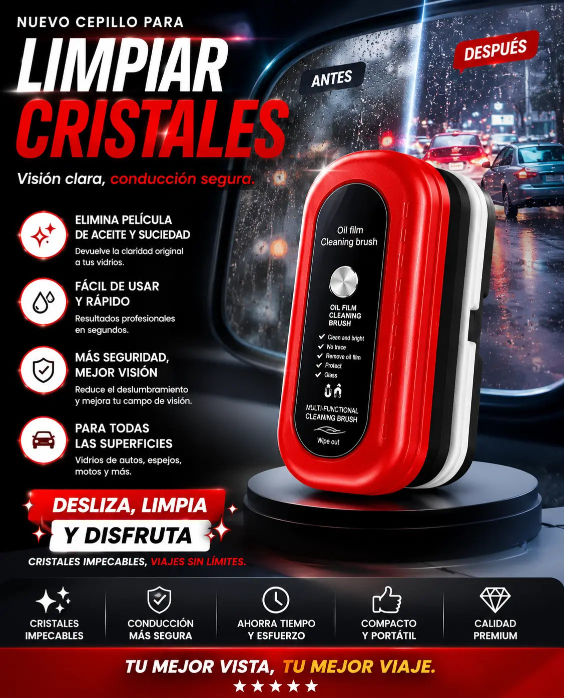Cepillo Limpiador Antiempañante🧼 – Vidrios impecables en segundos ✨ Pack 3 x 1